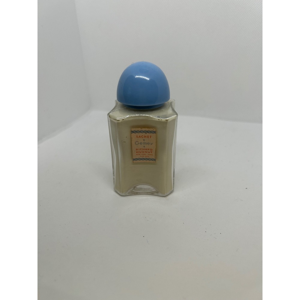 Vintage Richard Hudnut Gemey Sachet Powder Glass Bottle Blue Cap Art Deco 1.5oz